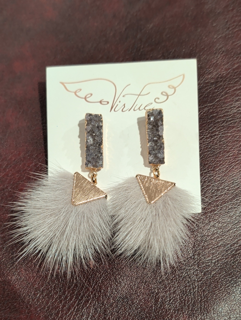 Virtue Gray Druzy Stud Drop Earrings